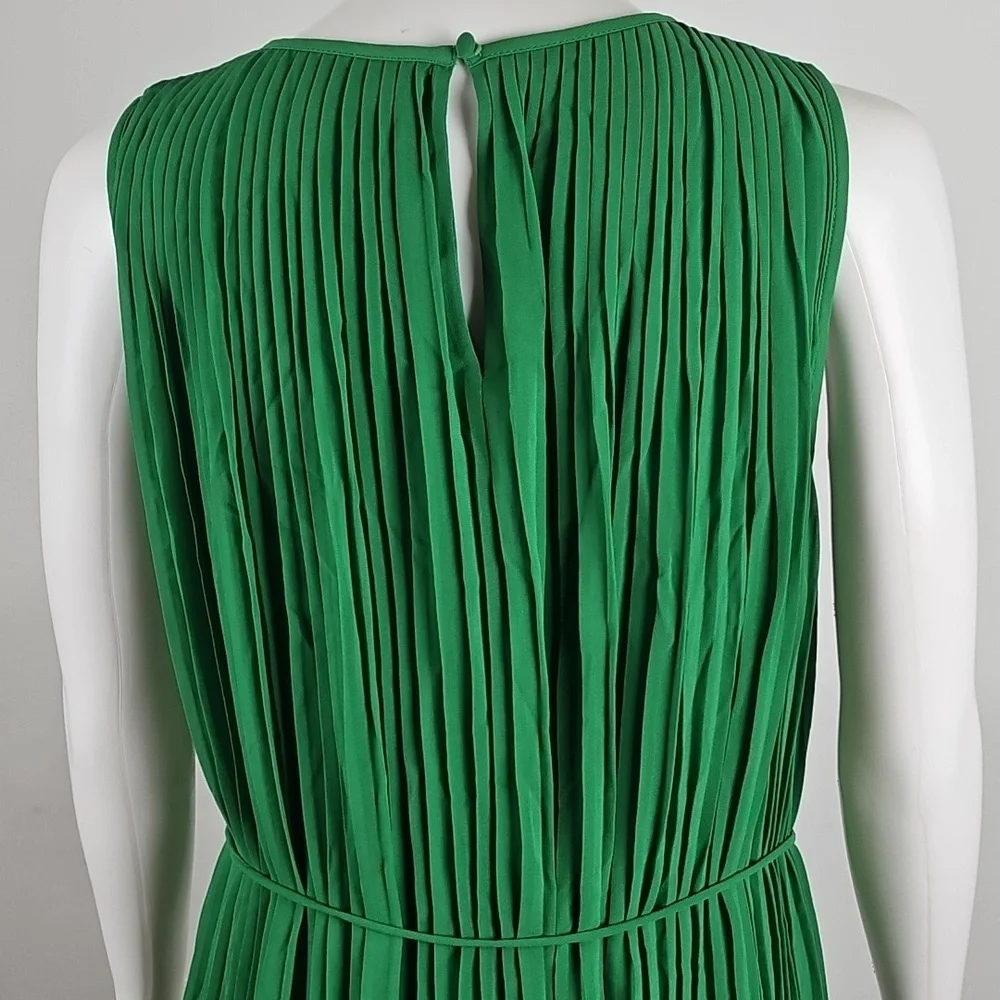 Banana Republic Forest Green Georgette Micro Pleated Sleeveless Mini Dress